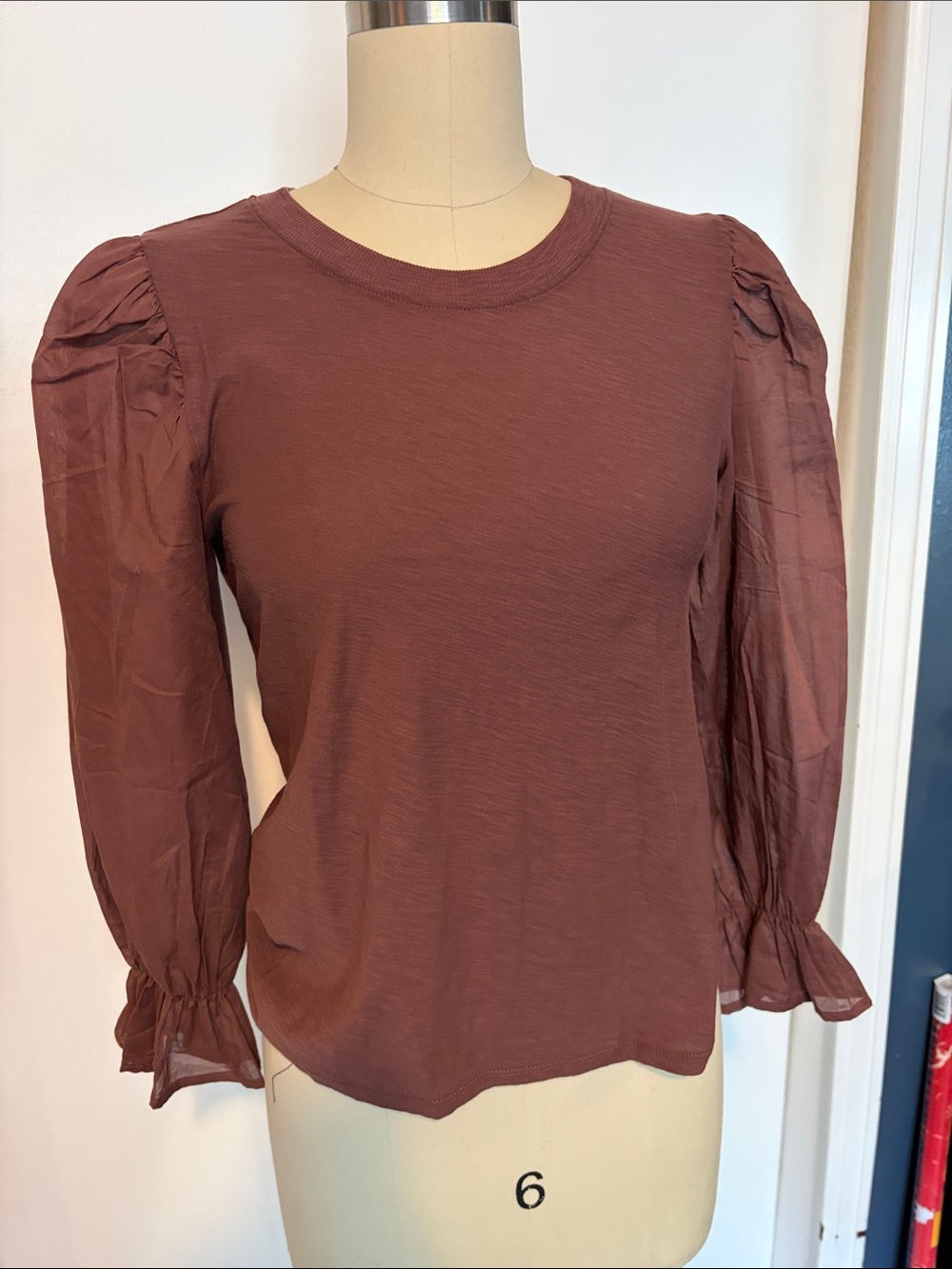 Nation LTD Puff-Sleeve Long Sleeve Top in Brown